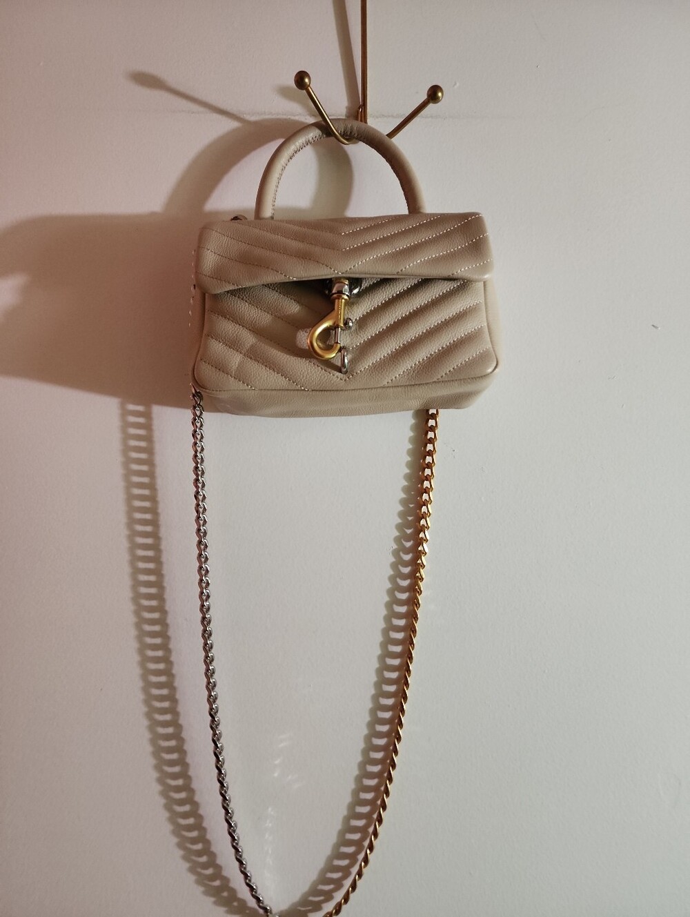 Rebecca Minkoff Edie Beige Quilted Women's Handbag With Gold/Silver Hardware